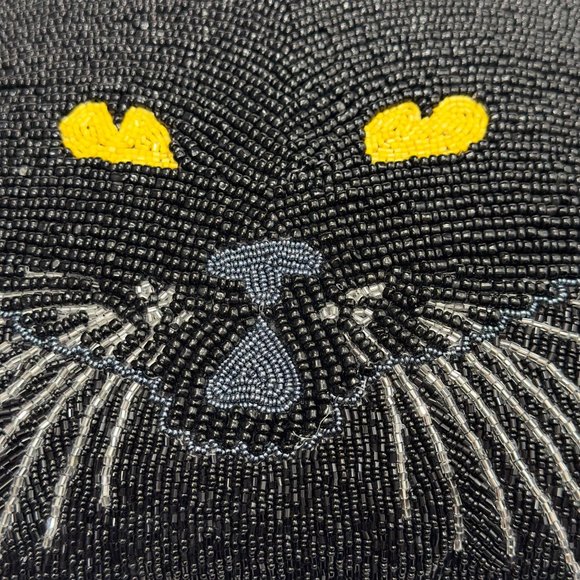 Pier 1 Spooky Black Cat Beaded Accent Throw Pillow Halloween Decor - Picture 3 of 11
